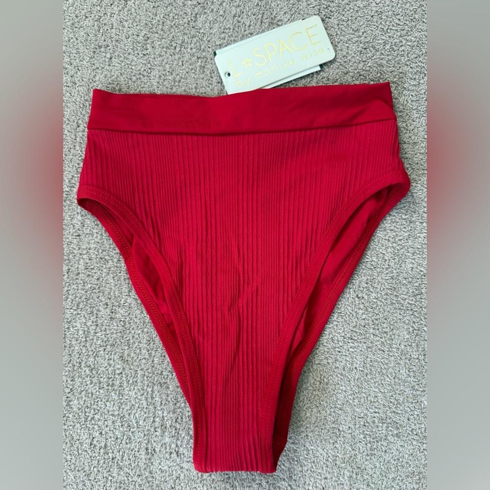 l*space - Pointelle Ribbed Frenchi Bitsy Bikini Bottom - LIPSTICK RED